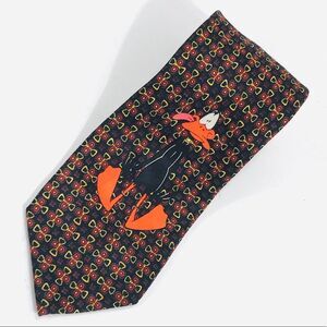 Looney Toons Daffy Duck Sticking Out His Tongue Tie Black Red Gold Orange
